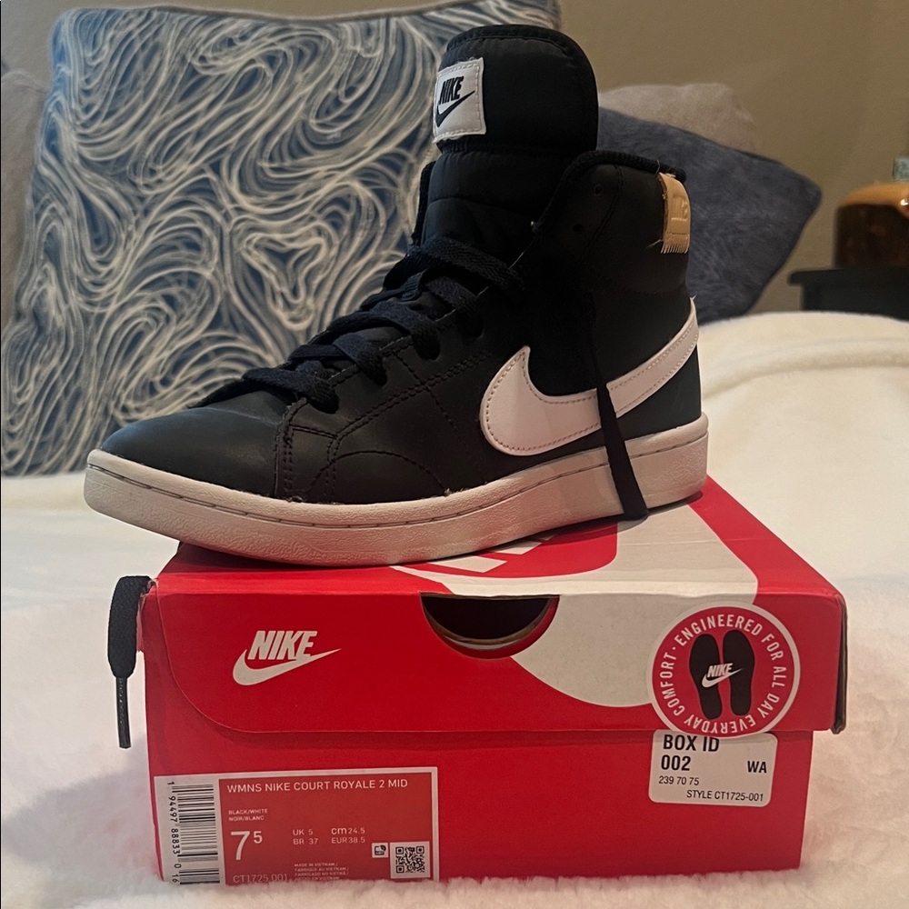 Nike Black and White Court Royale Mid Sneakers